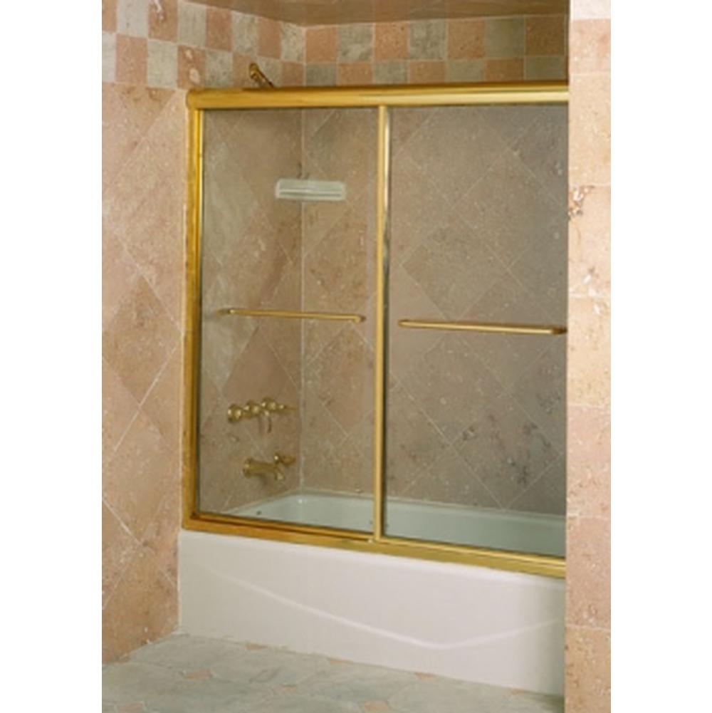 Russell HardwareCentury BathworksL-158E EuroTub Enclosure Gold Anodized Aluminum, Round Header, Clear Glass, Modern T