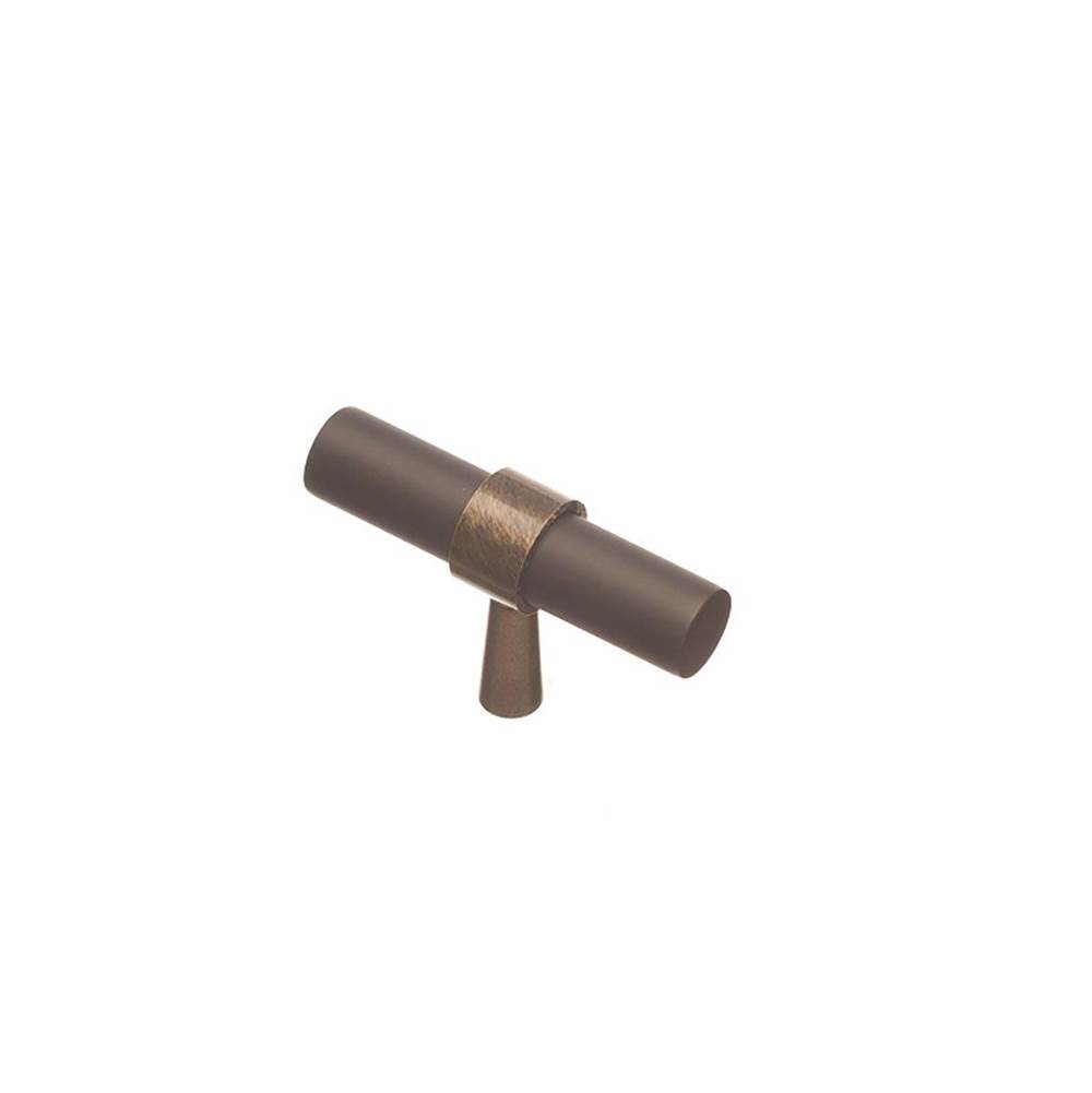 Russell HardwareColonial BronzeT Cabinet Knob Hand Finished in Satin Brass and Matte Oil Rubbed Bronze