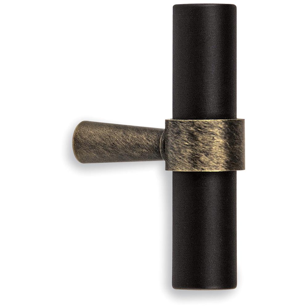 Russell HardwareColonial BronzeT Cabinet Knob Hand Finished in Matte Satin Brass and Matte Satin Black
