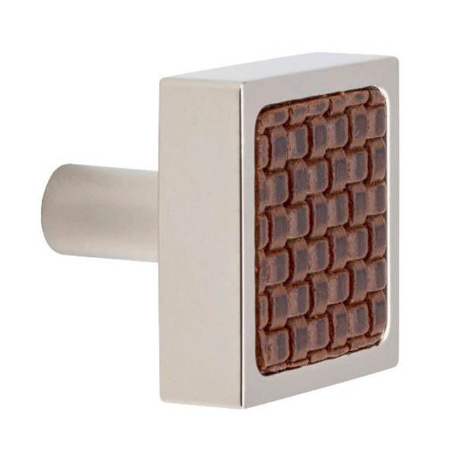 Russell HardwareColonial BronzeLeather Accented Square Cabinet Knob With Straight Post, Polished Nickel x Pinseal Seal Rock Leather