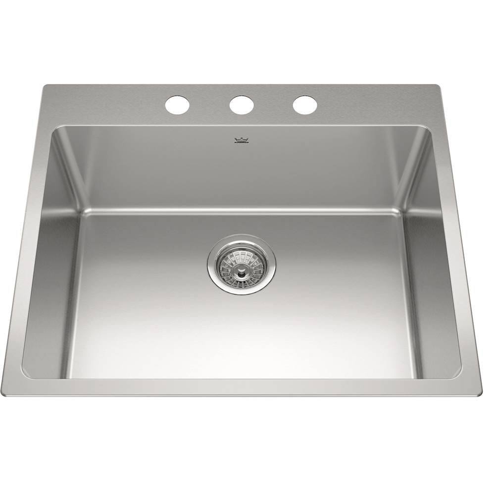 Russell HardwareKindredBrookmore 25.1-in LR x 20.9-in FB x 9-in DP Drop in Single Bowl Stainless Steel Sink, BSL2125-9-3N