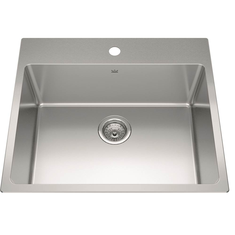Russell HardwareKindredBrookmore 25.1-in LR x 22.1-in FB x 9-in DP Drop in Single Bowl Stainless Steel Sink, BSL2225-9-1N