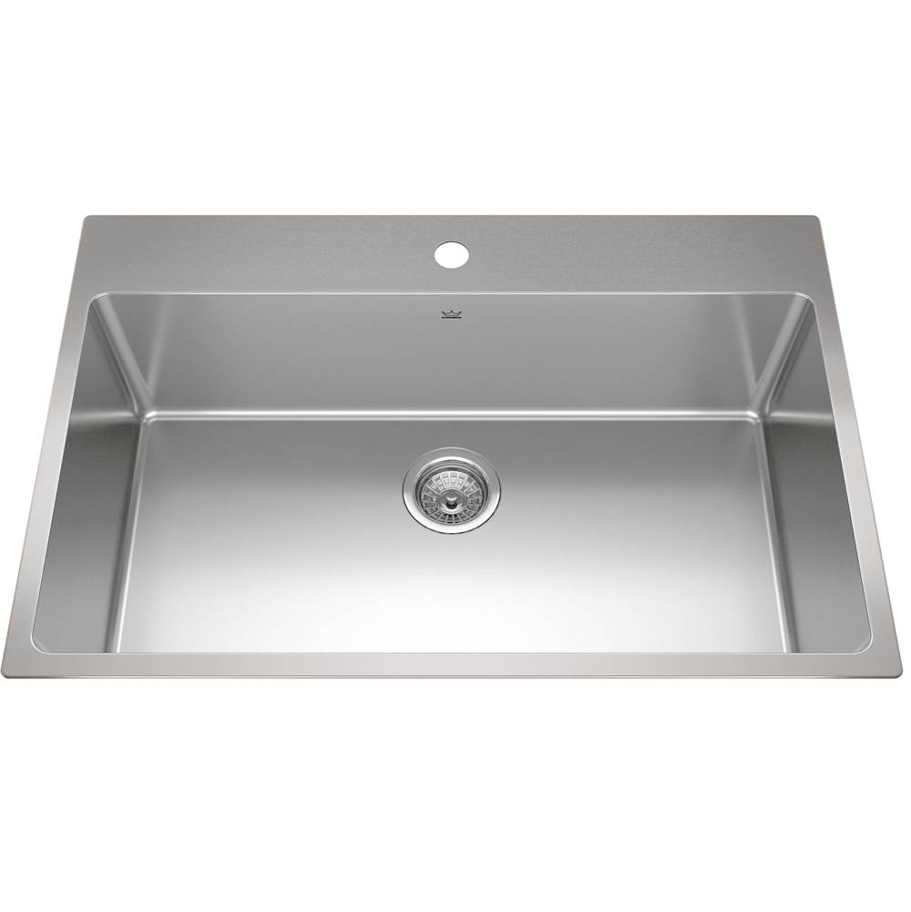 Russell HardwareKindredBrookmore 32.9-in LR x 22.1-in FB x 9-in DP Drop in Single Bowl Stainless Steel Sink, BSL2233-9-1N