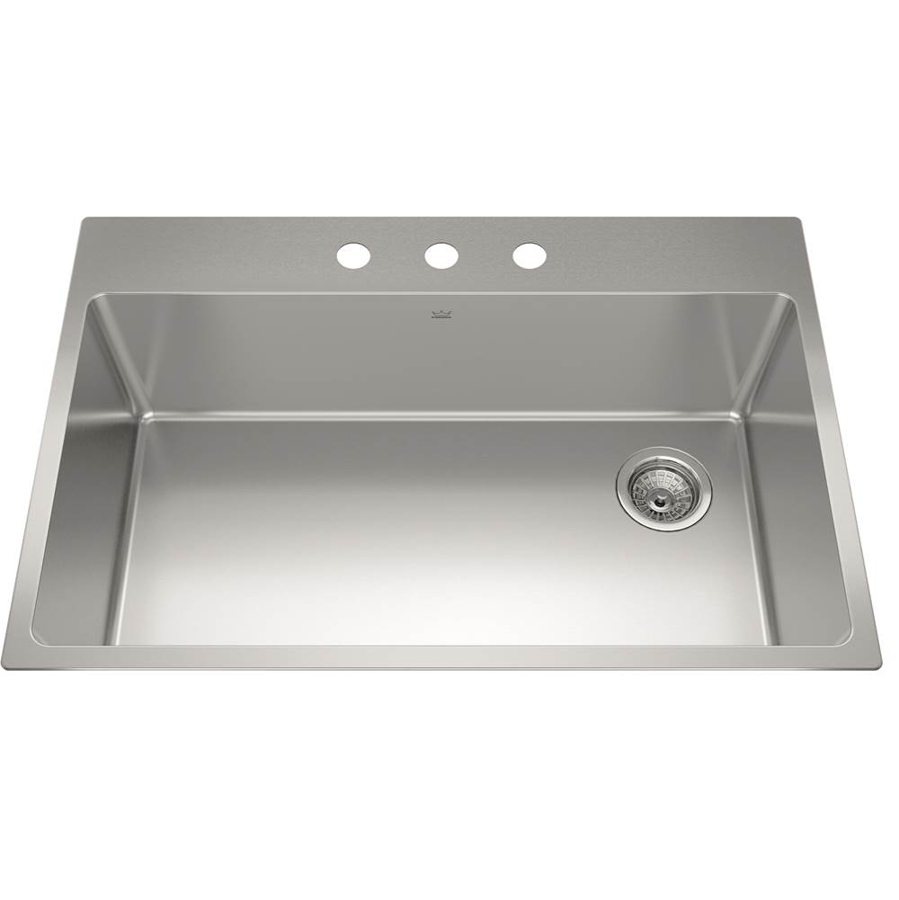 Russell HardwareKindredBrookmore 32.9-in LR x 22.1-in FB x 9-in DP Drop in Single Bowl Stainless Steel Sink, BSL2233-9-3N-OW