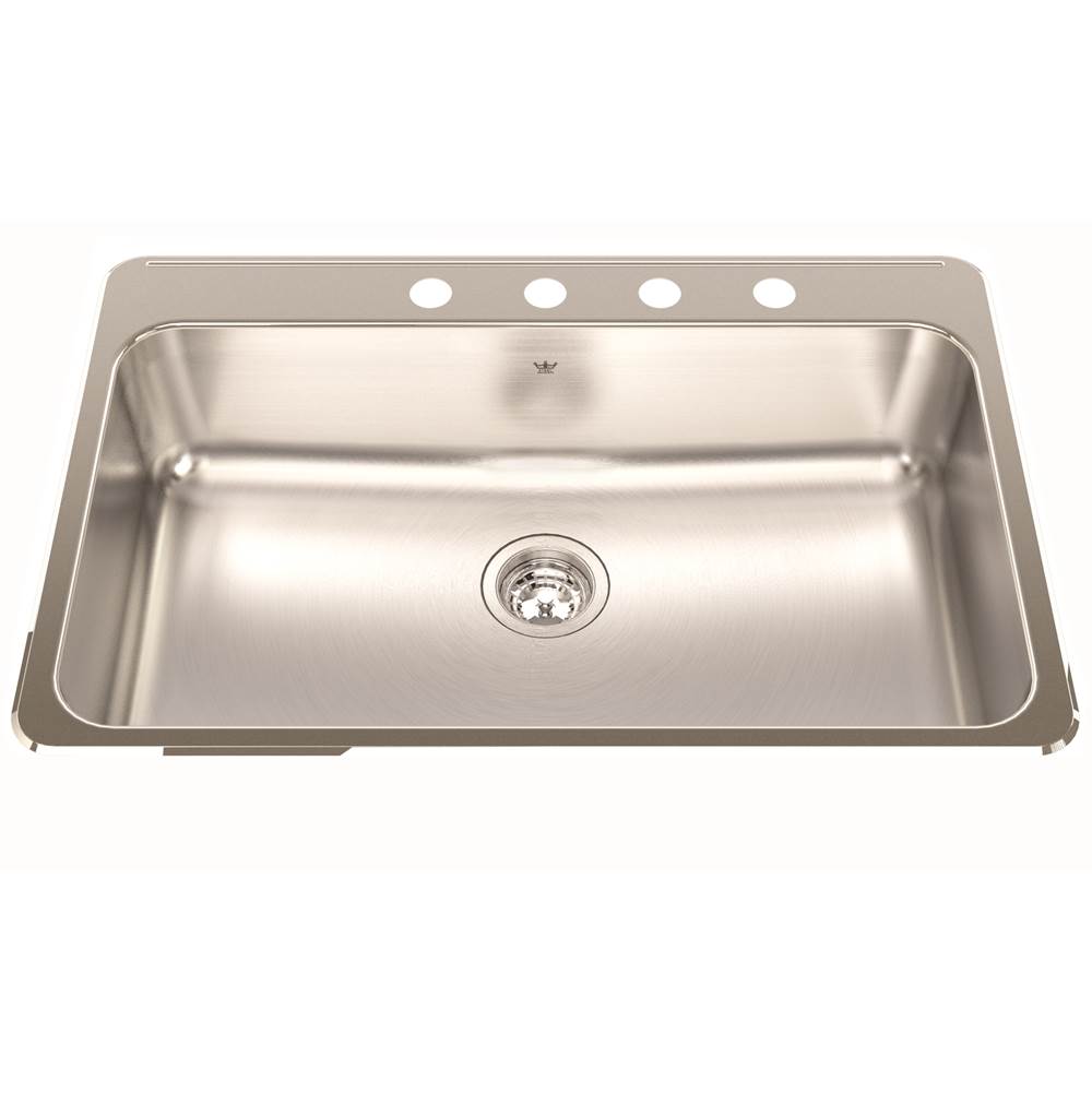 Russell HardwareKindredSteel Queen 31.25-in LR x 20.5-in FB x 8-in DP Drop In Single Bowl 4-Hole Stainless Steel Kitchen Sink, QSLA2031-8-4N