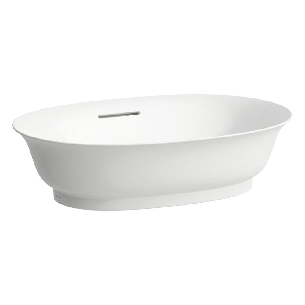 Russell HardwareLaufenBowl washbasin with overflow channel, oval - Optional ceramic drain & cover
