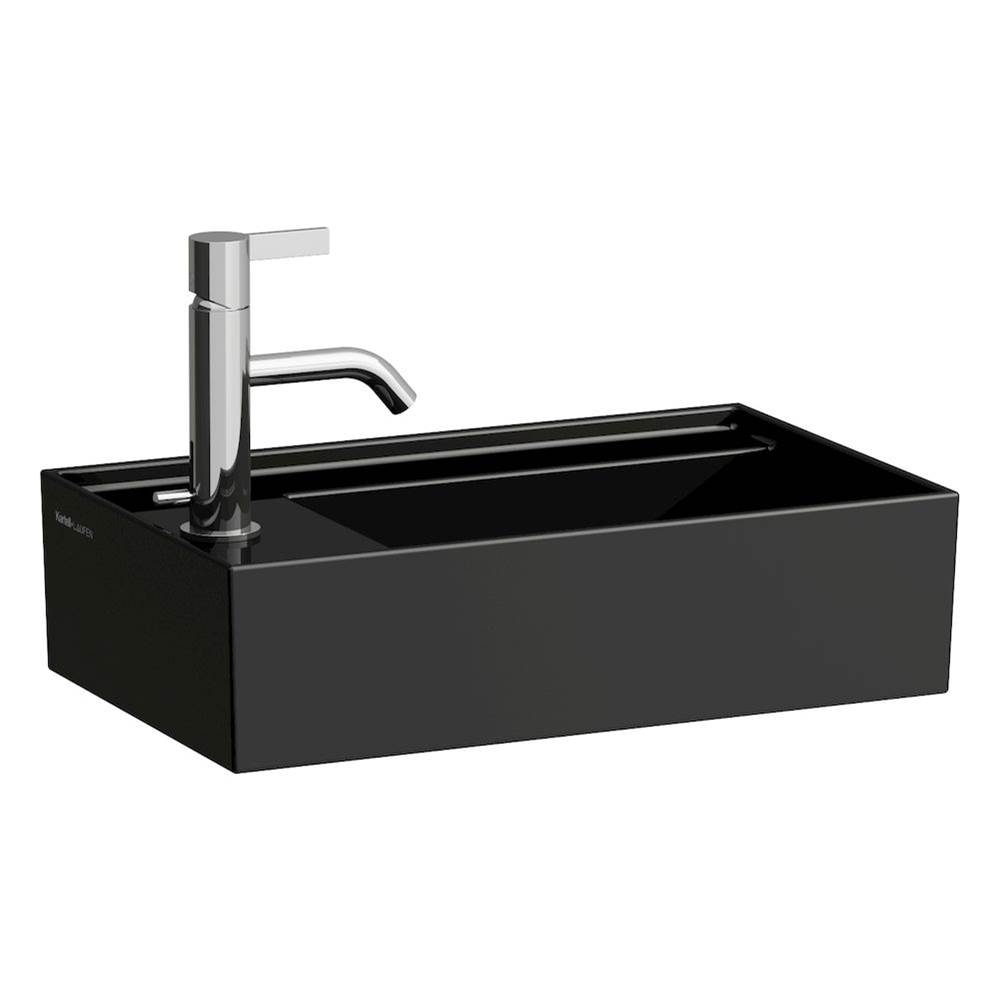 Russell HardwareLaufenSmall washbasin, tap bank left, with concealed outlet, w/o overflow, wall mounted