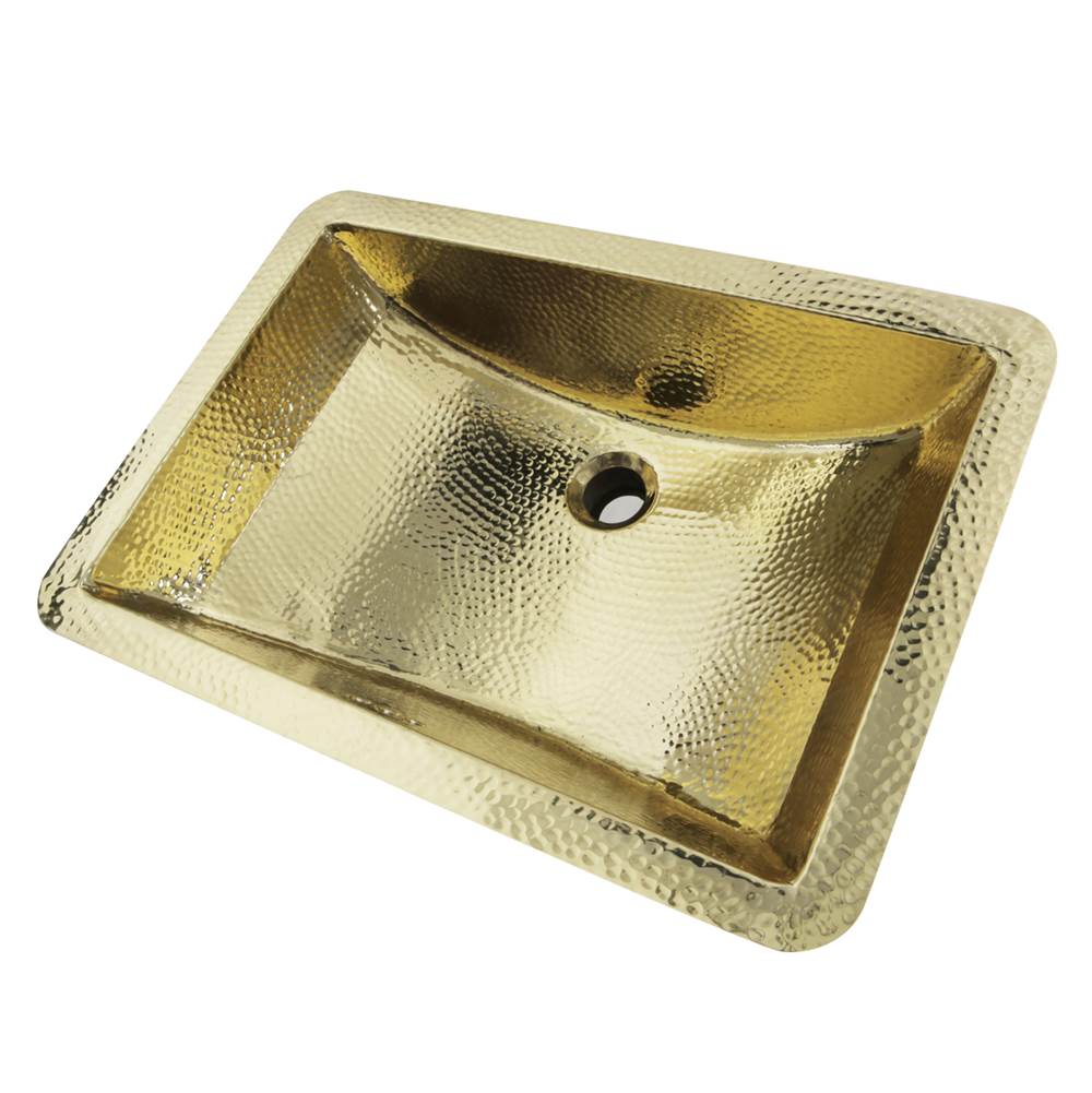 Russell HardwareNantucket Sinks21 Inch Hand Hammered Brass Rectangle Undermount Bathroom Sink with Overflow