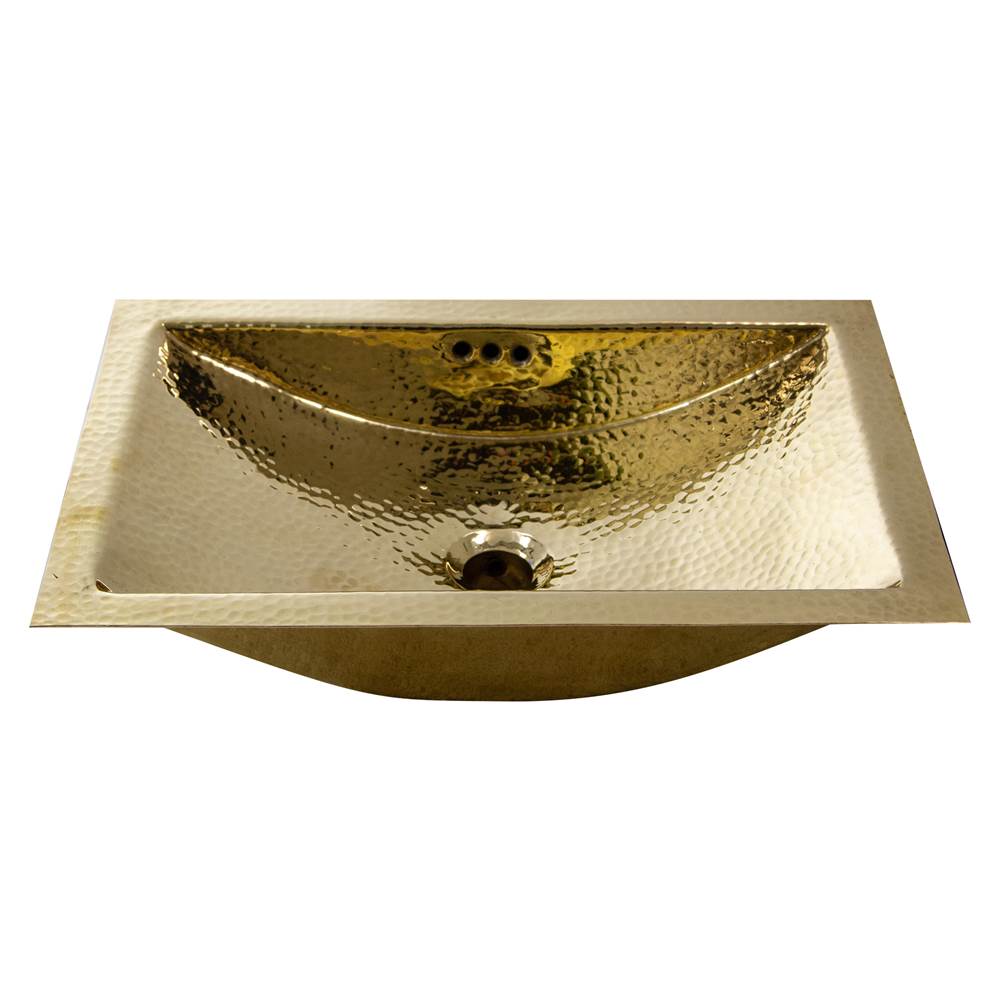 Russell HardwareNantucket Sinks19.8 Inch 12.8 Inch Hand Hammered Brass Rectangle Undermount Bathroom Sink with Overflow