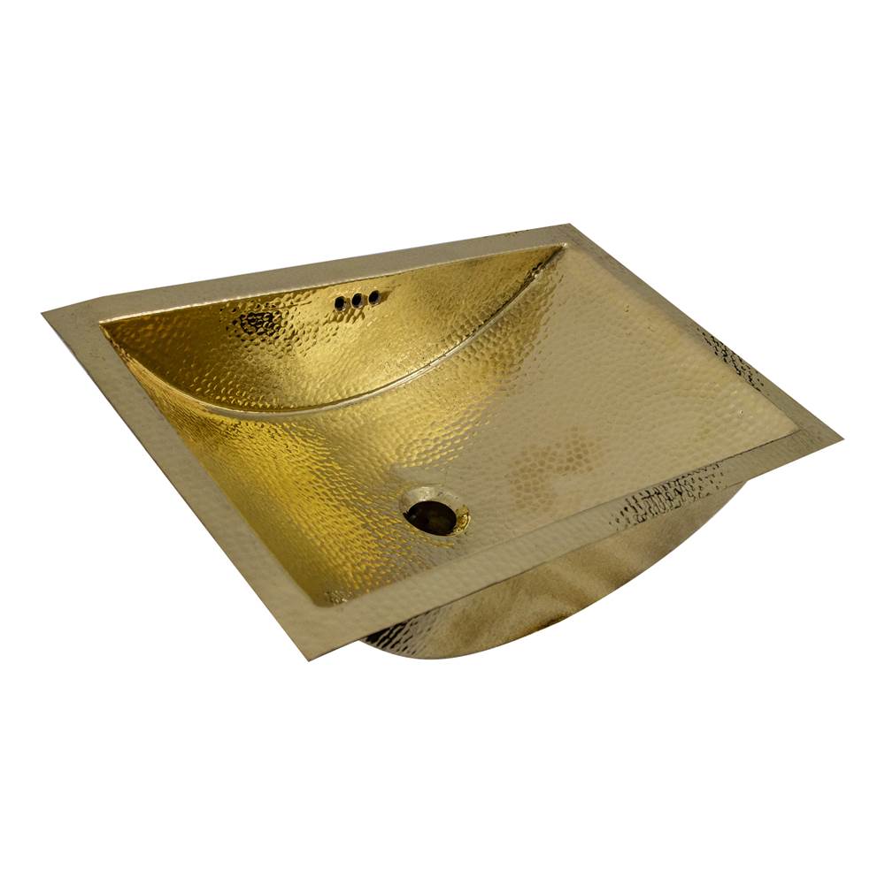 Russell HardwareNantucket Sinks23.5 Inch X 15.5 Inch Hand Hammered Brass Rectangle Undermount Bathroom Sink with Overflow