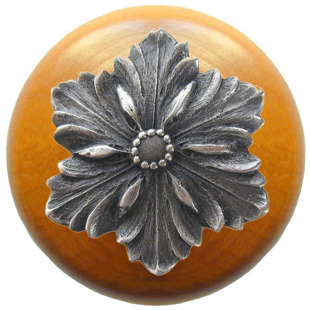 Russell HardwareNotting HillOpulent Flower Wood Knob in Antique Pewter/Maple wood finish