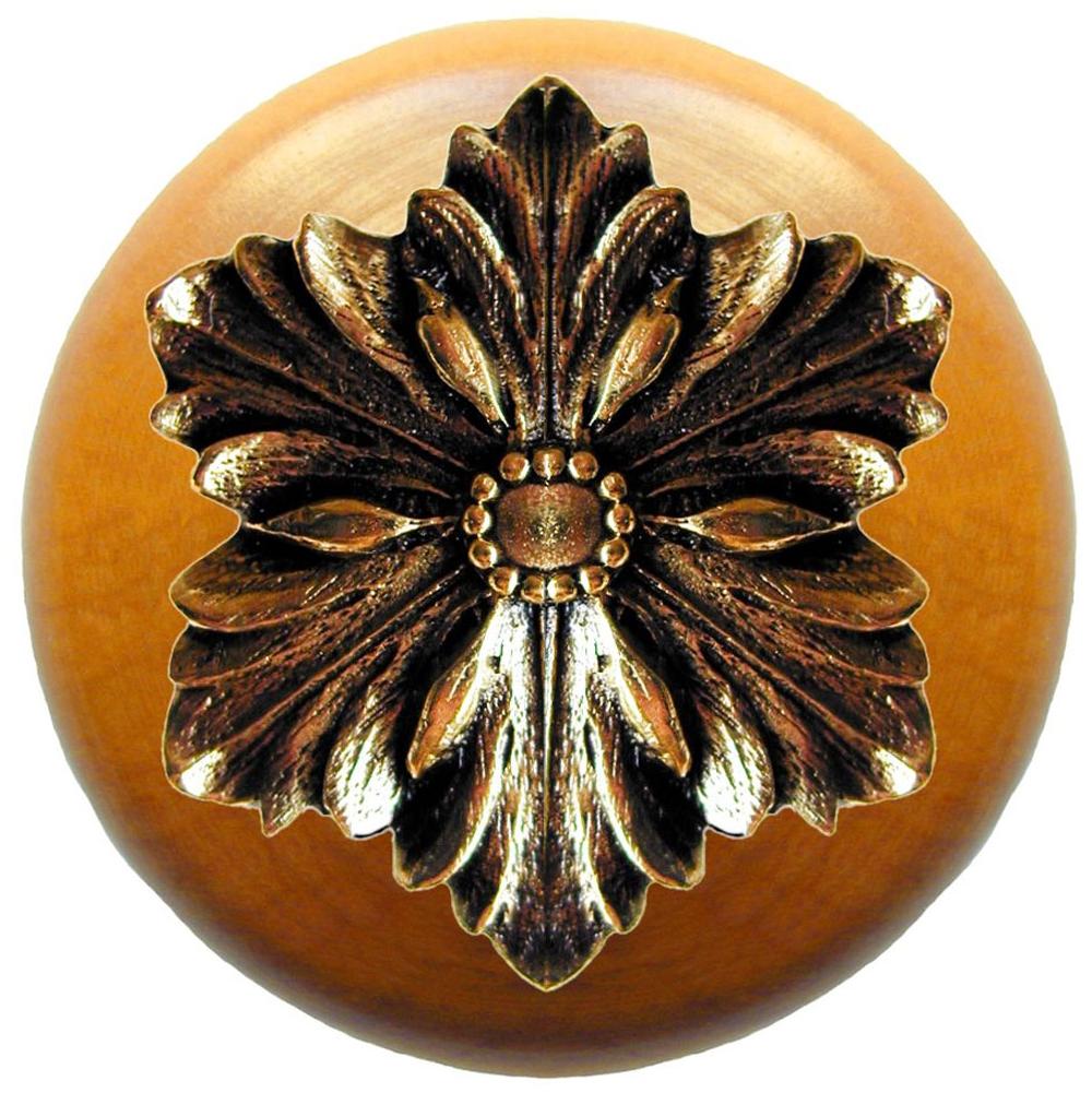 Russell HardwareNotting HillOpulent Flower Wood Knob in Brite Brass/Maple wood finish