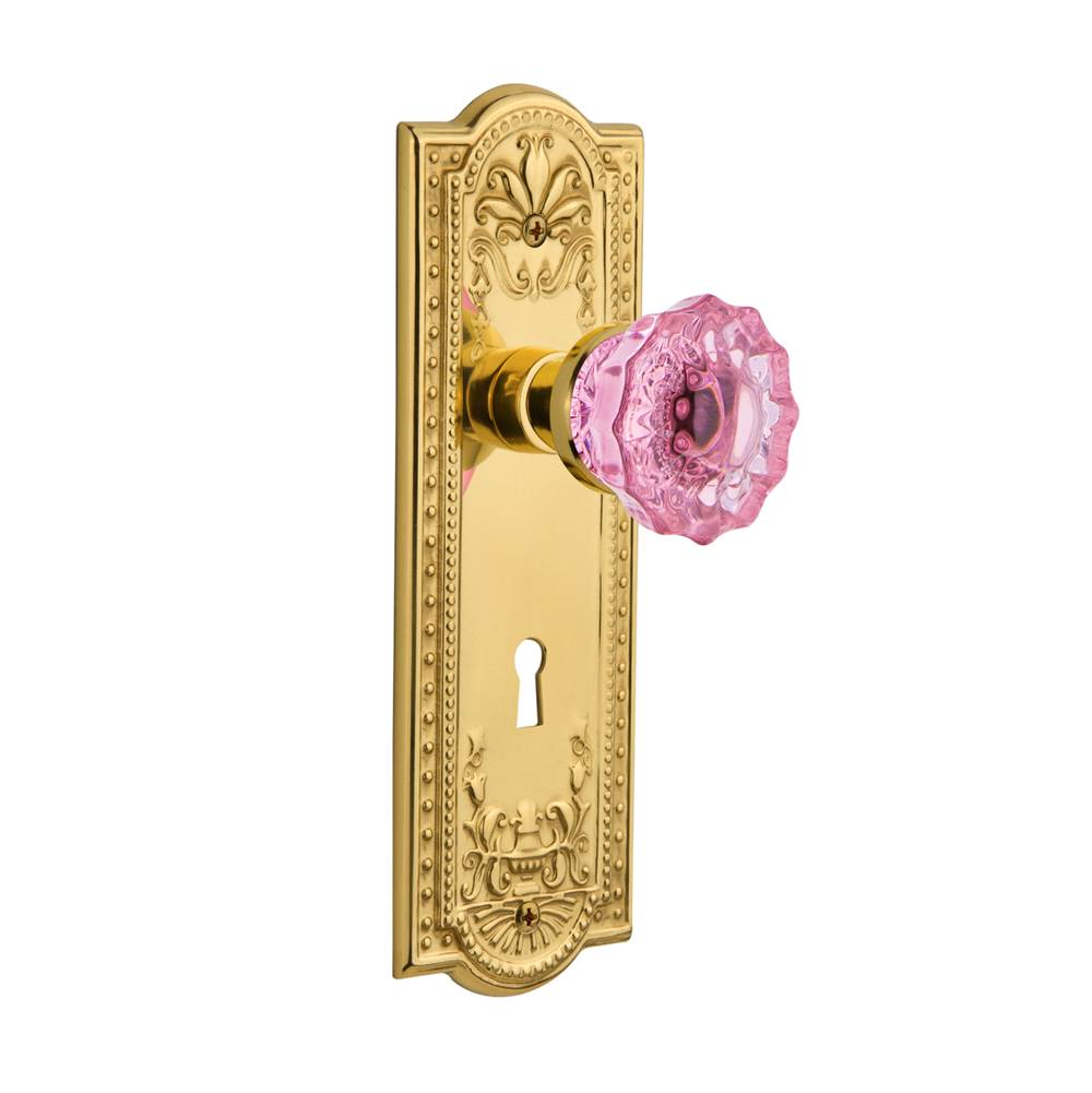 Russell HardwareNostalgic WarehouseNostalgic Warehouse Meadows Plate with Keyhole Passage Crystal Pink Glass Door Knob in Polished Brass