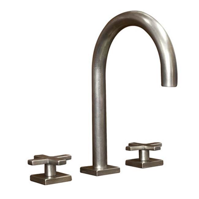 Russell HardwareSun Valley BronzeDeck mount goose neck lavatory faucet shown w/ P-N925 escutcheons. Includes Cal Faucets widespread hot & cold valves, 3-way tee and hoses.