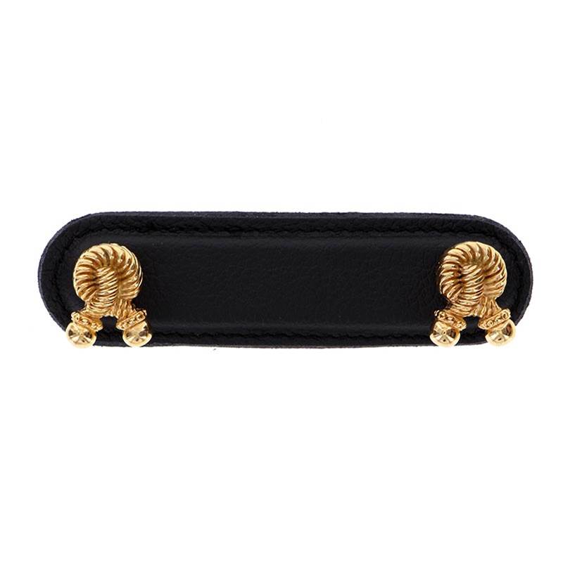 Polished Gold Vicenza Designs K1186 Napoli Leather Pull 5-Inch Black 
