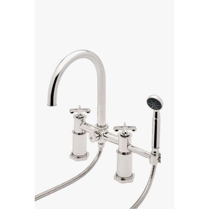 Russell HardwareWaterworksCOMMERCIAL ONLY Henry Deck Mounted Exposed Tub Filler with Handshower and Cross Handles in Dark Nickel, 1.75gpm (6.6 L/min)