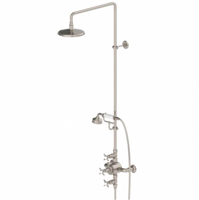 Russell HardwareWaterworksEaston Classic Three Cross Handle Exposed Thermostatic System with 8'' Shower Rose and Handshower in Matte Nickel, 2.5gpm
