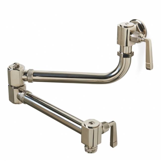 Russell HardwareWaterworksR.W. Atlas Wall Mounted Articulated Pot Filler, Metal Lever Handles in Unlacquered Brass