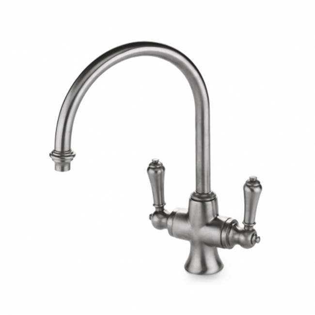 Russell HardwareWaterworksCalais One Hole Gooseneck Kitchen Faucet, Metal Lever Handles in Nickel