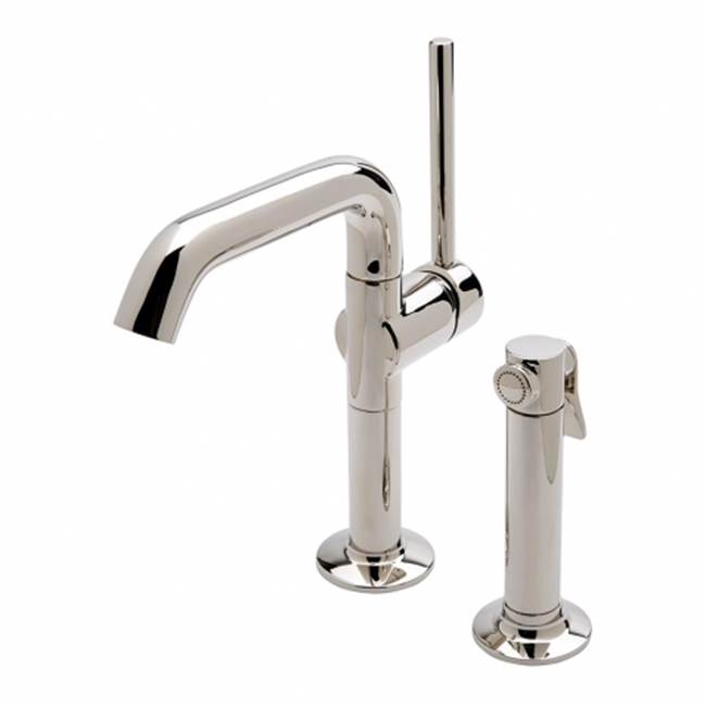 Russell HardwareWaterworks.25 One Hole High Profile Kitchen Faucet, Metal Lever Handle and Metal Spray in Matte Gold, 1.75gpm