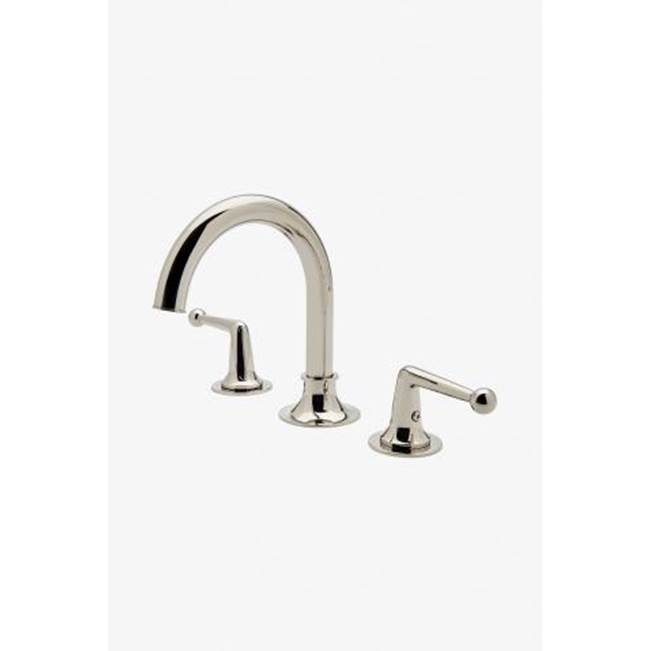 Russell HardwareWaterworksDash Gooseneck Three Hole Deck Mounted Lavatory Faucet with Metal Lever Handles in Gold, 1.2gpm