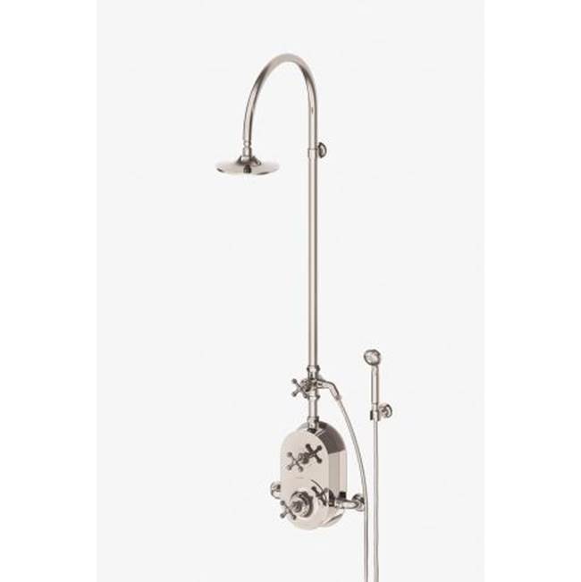 Russell HardwareWaterworksDash Exposed Thermostatic Shower System with 8'' Shower Head, Handshower, Metal Cross Diverter Handle and Metal Cross Handles in Nickel, 1.75gpm