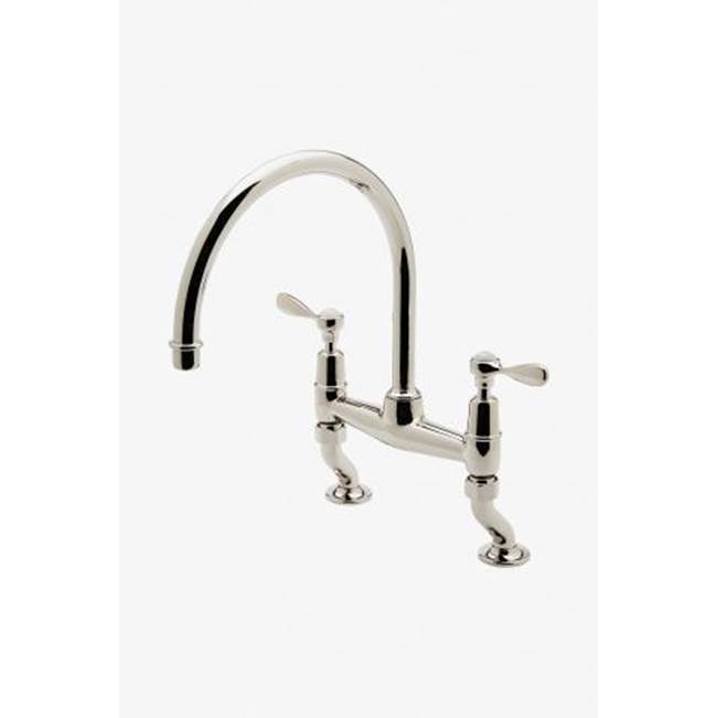 Russell HardwareWaterworksEaston Classic Two Hole Bridge Gooseneck Kitchen Faucet, Metal Lever Handles in Burnished Nickel, 1.75gpm