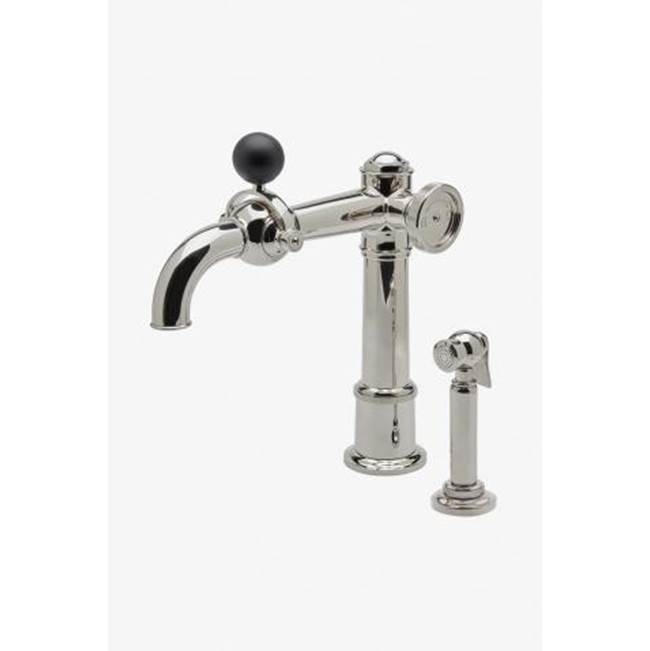 Russell HardwareWaterworksOn Tap One Hole High Profile Kitchen Faucet with Metal Wheel,  Ball Handle and Spray in Burnished Brass, 1.75gpm