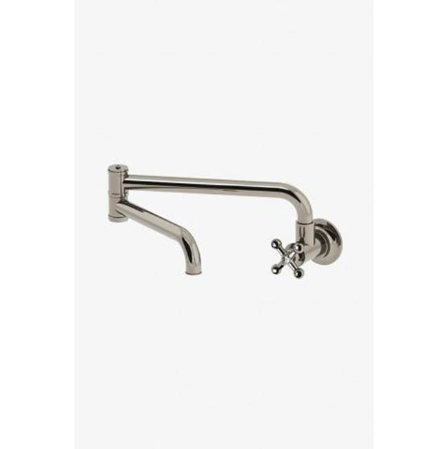 Russell HardwareWaterworksDash Wall Mounted Articulated Pot Filler with Metal Cross Handle in Burnished Brass