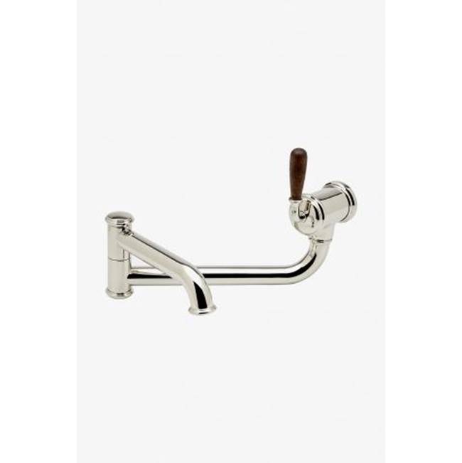 Russell HardwareWaterworksCanteen Wall Mounted Articulated Pot Filler with Oak Lever Handle in Matte Nickel/Brass