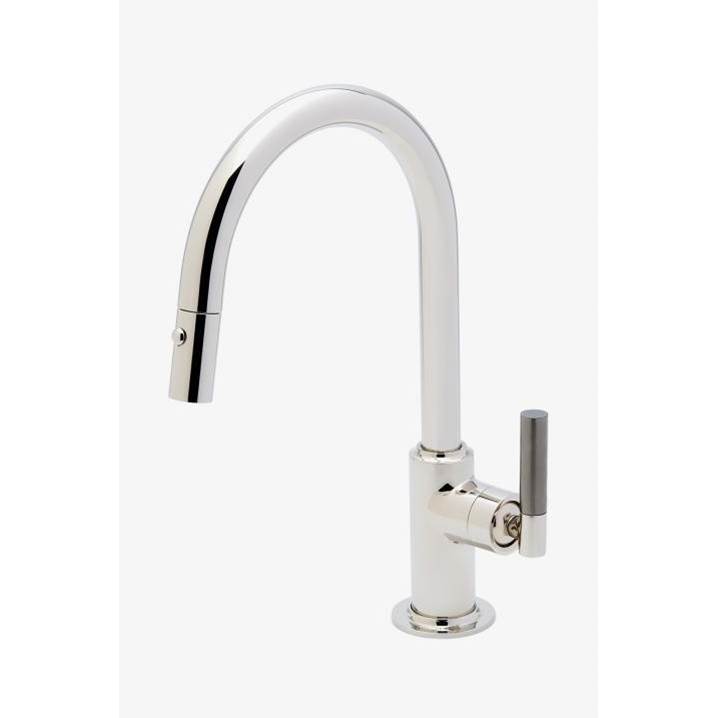 Russell HardwareWaterworksCOMMERCIAL ONLY Bond Tandem Series One Hole Gooseneck Integrated Pull Spray Kitchen Faucet with Two-Tone Lever Handle in Matte Nickel/Dark Nickel, 1.5gpm (5.7L/min)