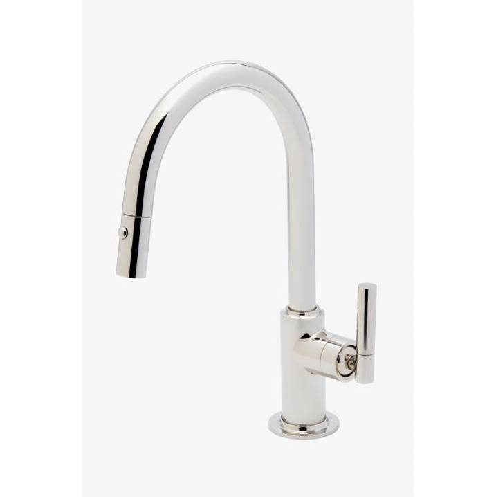 Russell HardwareWaterworksBond Solo Series One Hole Gooseneck Integrated Pull Spray Kitchen Faucet  with Two-Piece Straight Lever Handle in Dark Nickel, 1.75gpm (6.6L/min)