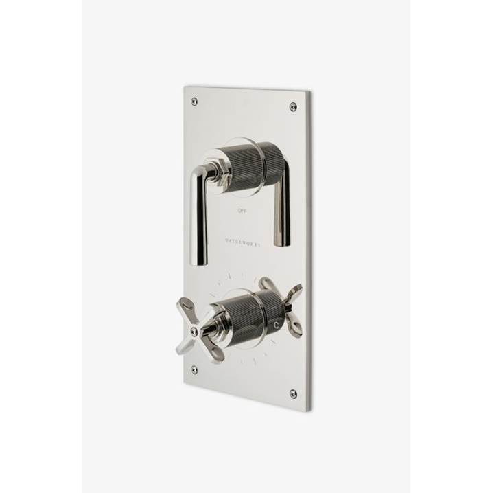 Russell HardwareWaterworksHenry Integrated Thermostatic and Volume Control Trim with Coin Edge Cross and Lever Handles in Nickel