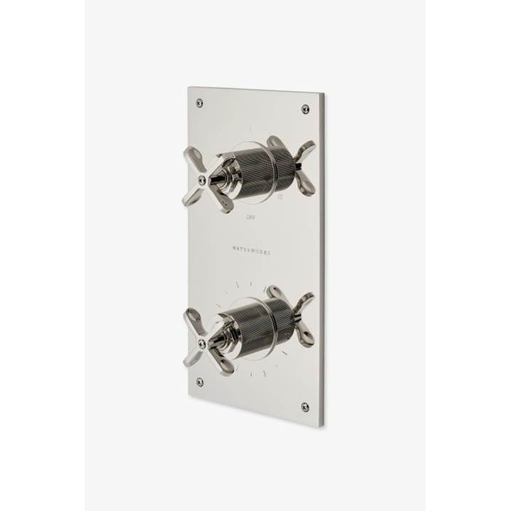 Russell HardwareWaterworksHenry Integrated Thermostatic and Three Way Diverter Trim with Coin Edge and Cross Handles in Brass