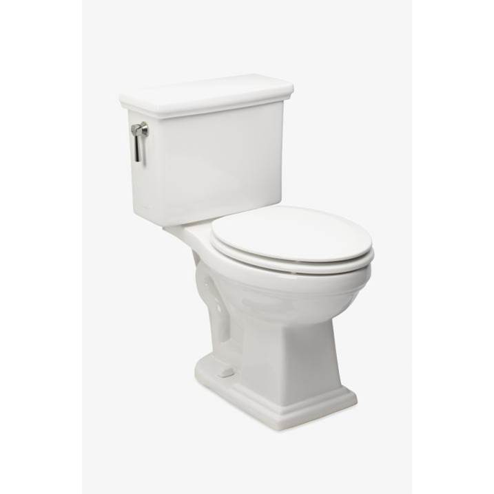 Russell HardwareWaterworks StudioOtis Two Piece High Efficiency Elongated Watercloset in Bright White with Molded Wood Seat and Matte Nickel Flush Lever